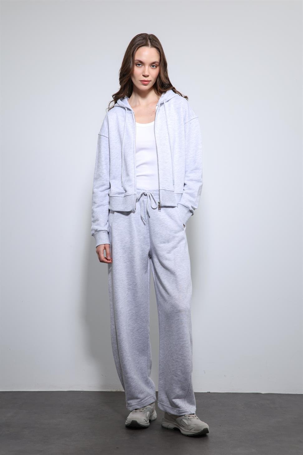 Antioch Gri Melanj Kapüşonlu Eşofman Takım