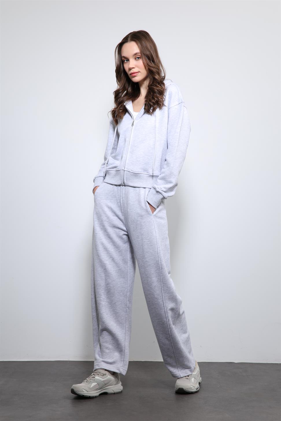 Antioch Gri Melanj Kapüşonlu Eşofman Takım