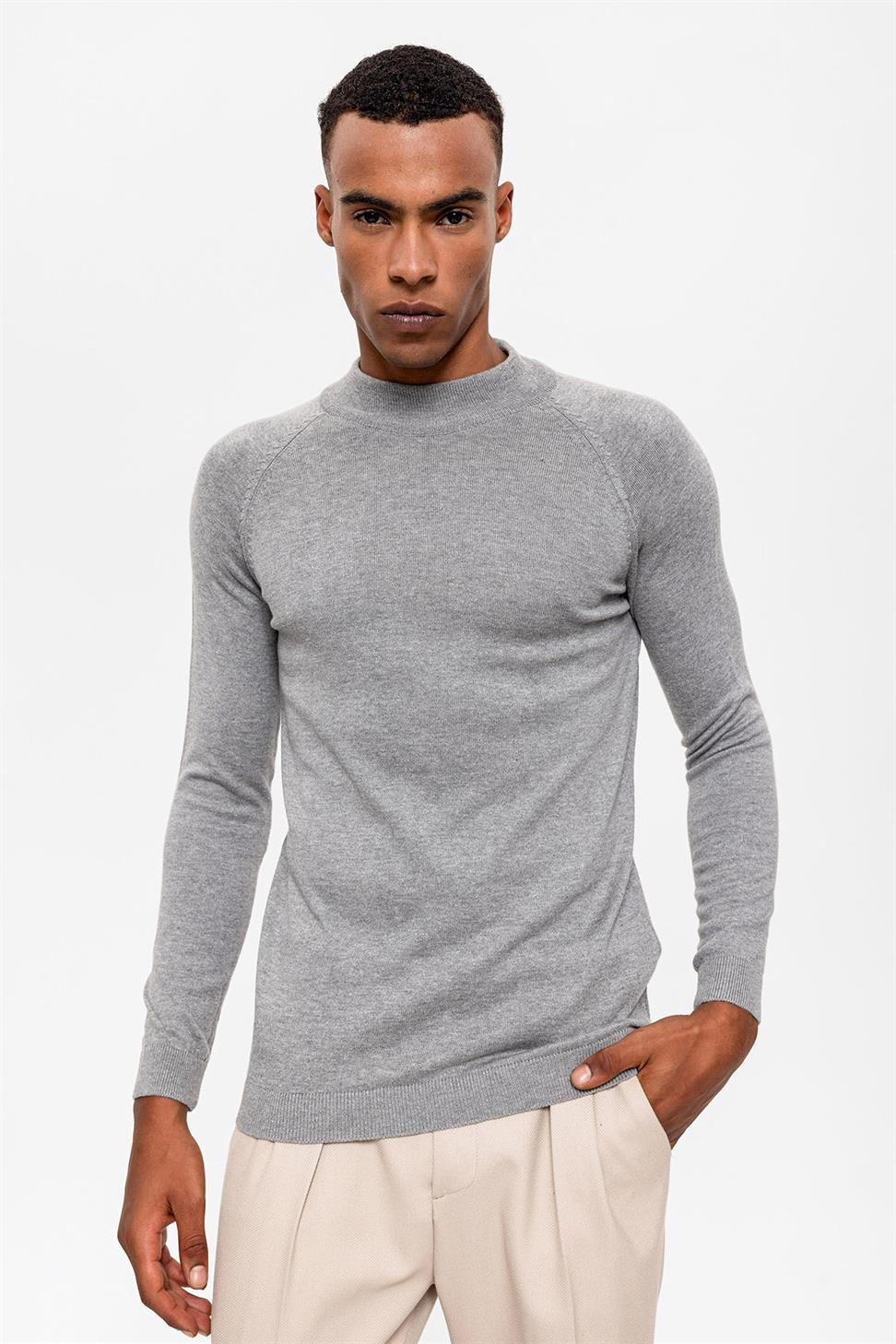 Antioch Gri Melanj Yarım Boğazlı Erkek Triko