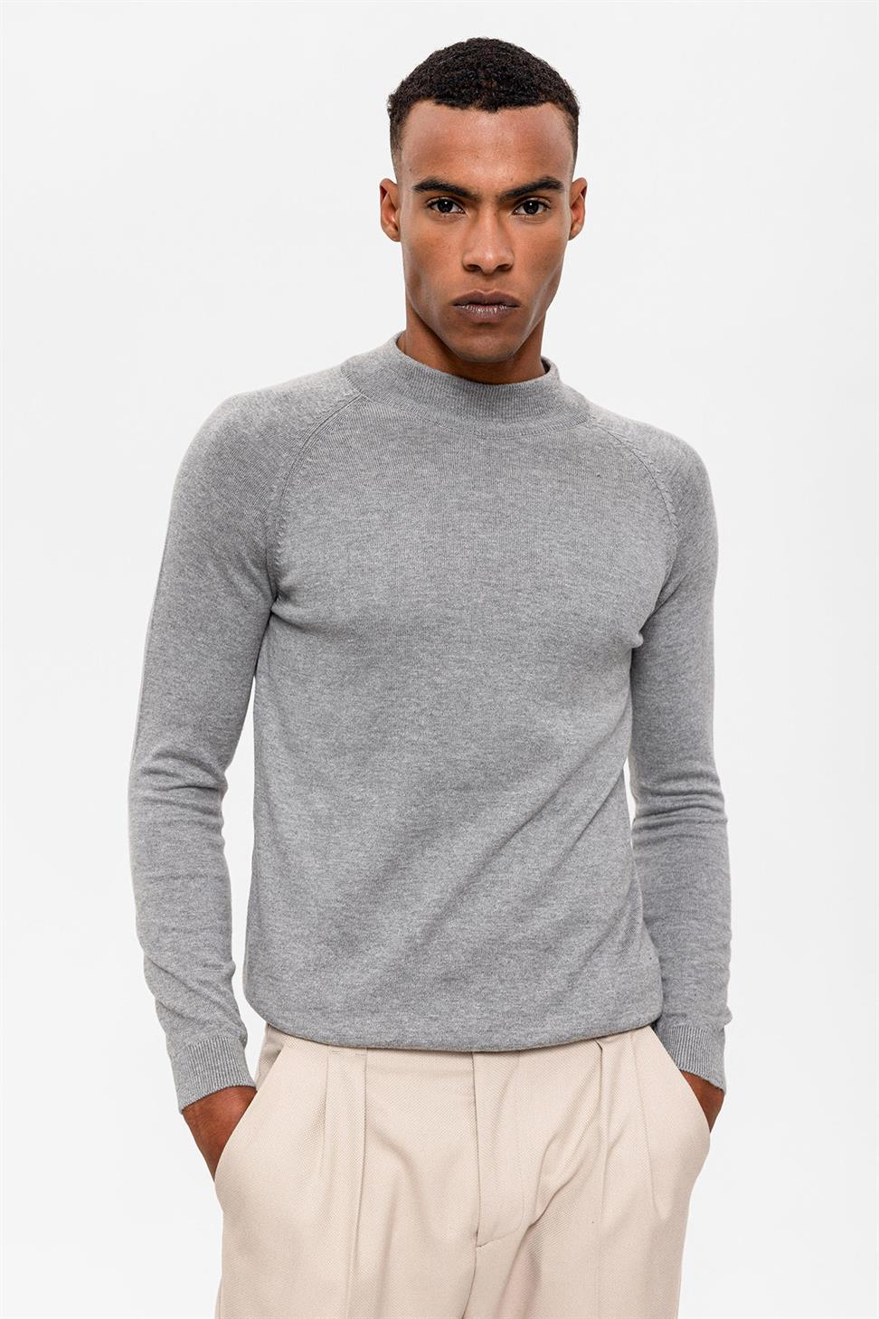 Antioch Gri Melanj Yarım Boğazlı Erkek Triko