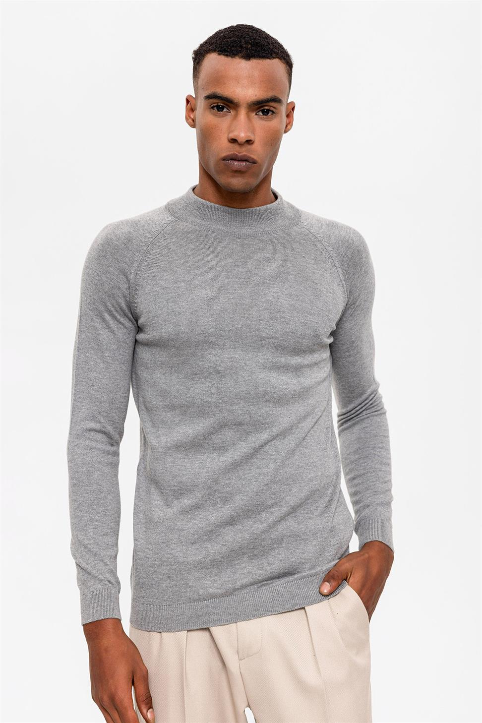 Antioch Gri Melanj Yarım Boğazlı Erkek Triko