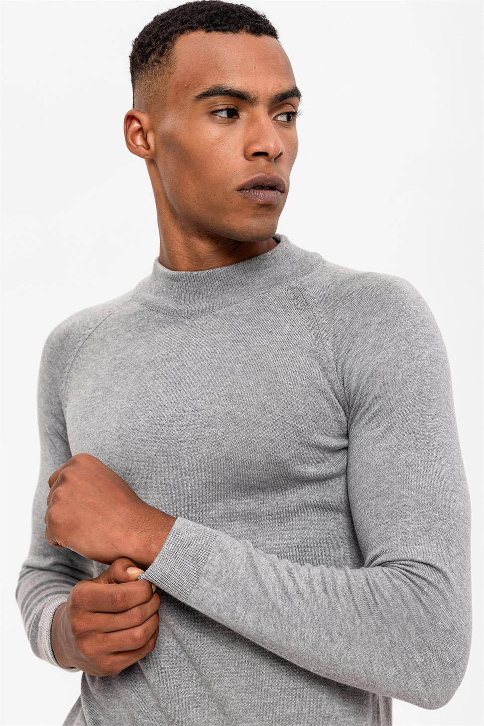 Antioch Gri Melanj Yarım Boğazlı Erkek Triko