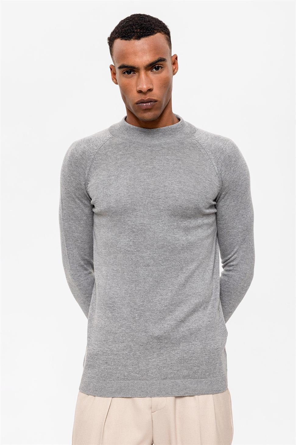 Antioch Gri Melanj Yarım Boğazlı Erkek Triko