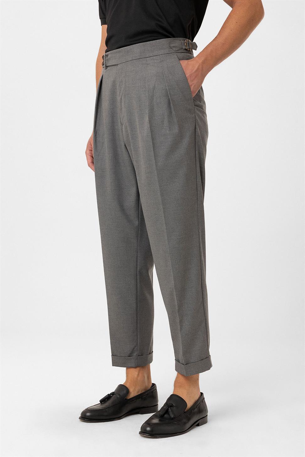 Antioch Gri Pileli Yüksek Bel Erkek Pantolon