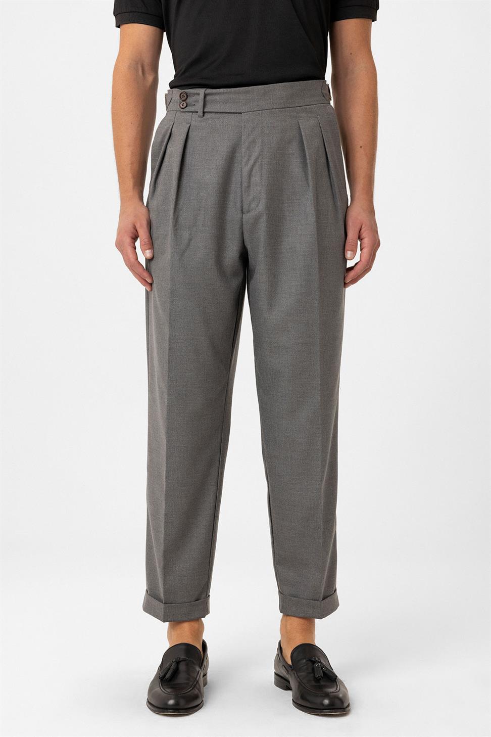 Antioch Gri Pileli Yüksek Bel Erkek Pantolon