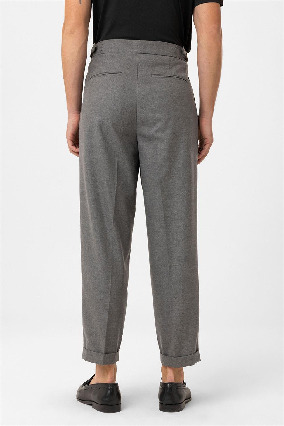 Antioch Gri Pileli Yüksek Bel Erkek Pantolon