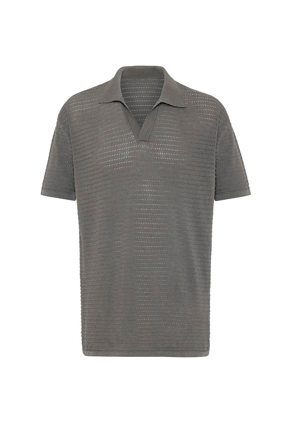Antioch Gri Polo Yaka Dokulu Erkek Triko T-Shirt