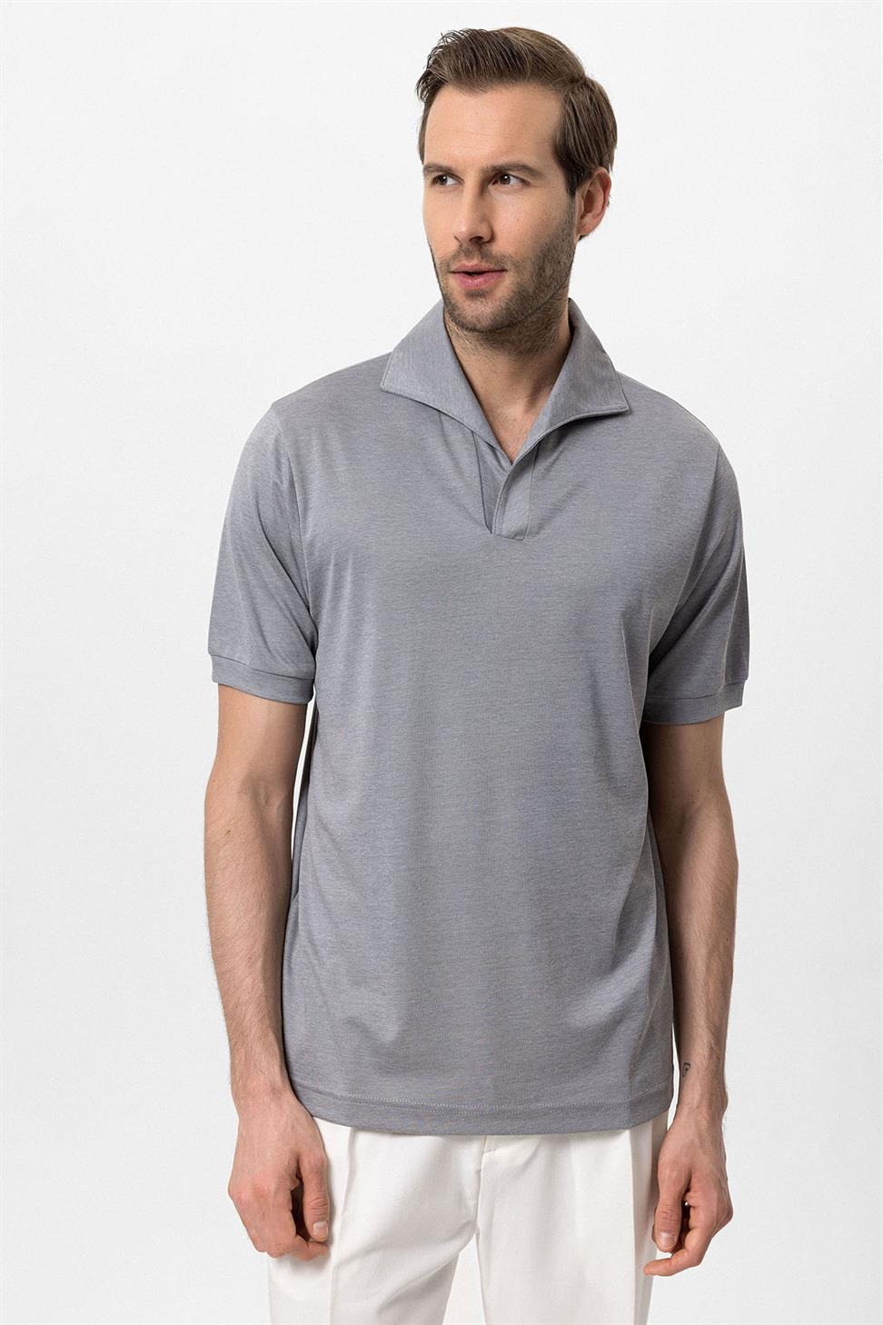 Antioch Gri Regular Fit Apaş Yaka Erkek T-Shirt