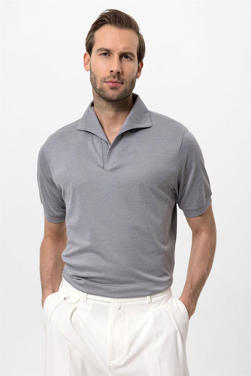 Antioch Gri Regular Fit Apaş Yaka Erkek T-Shirt