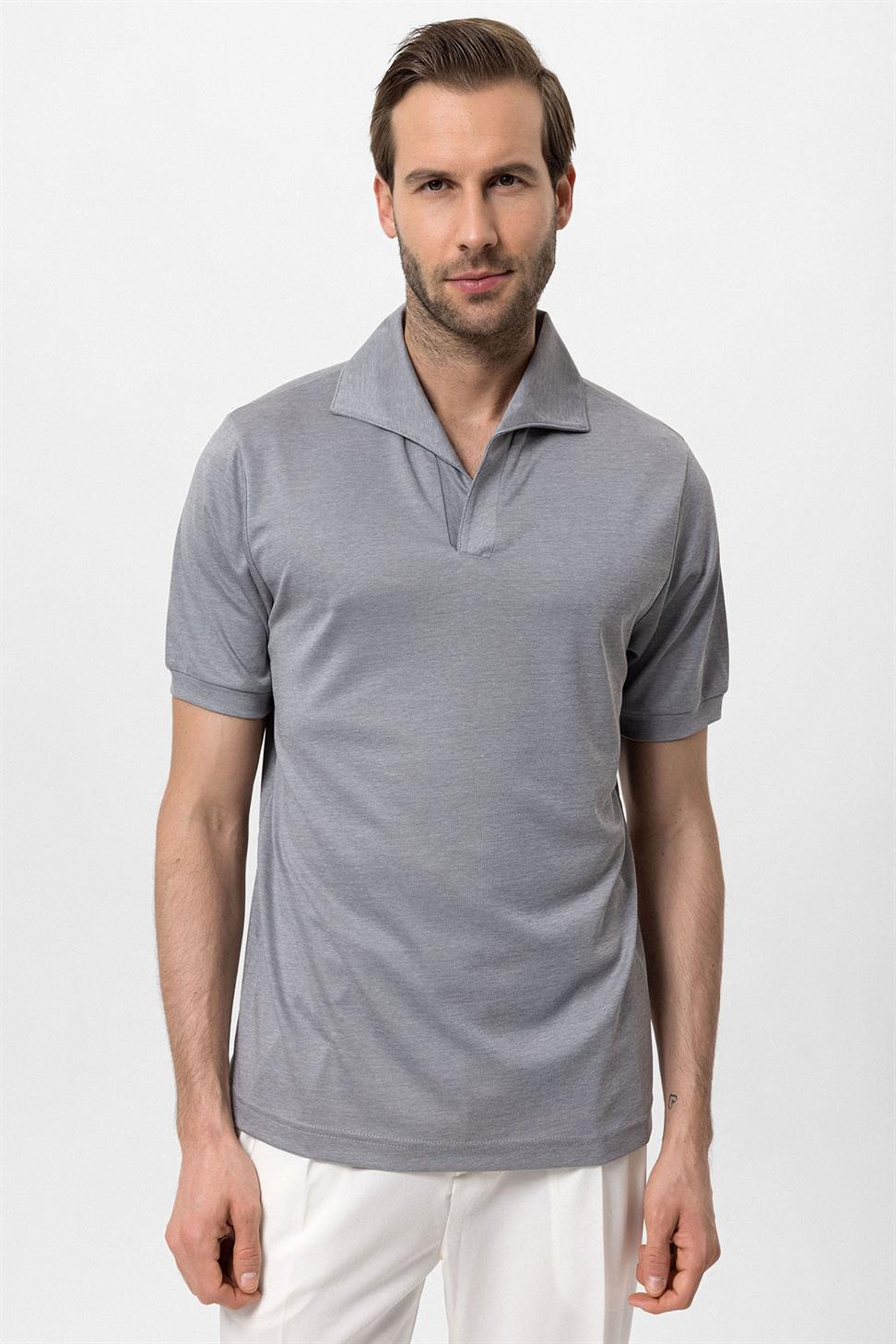 Antioch Gri Regular Fit Apaş Yaka Erkek T-Shirt