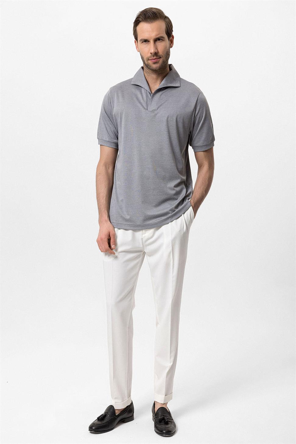 Antioch Gri Regular Fit Apaş Yaka Erkek T-Shirt