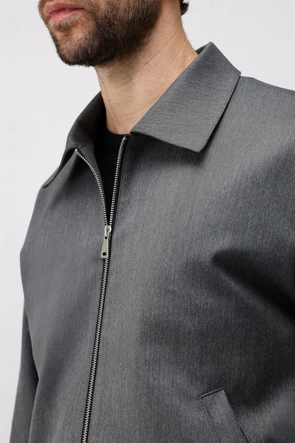 Antioch Gri Relaxed Fit Fermuarlı Erkek Mont