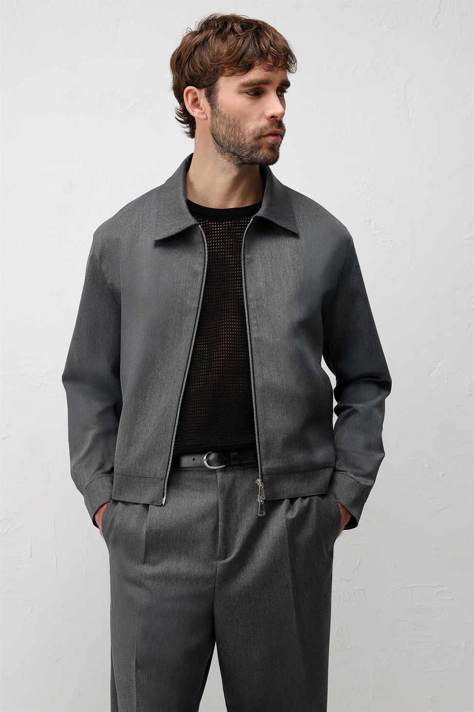 Antioch Gri Relaxed Fit Fermuarlı Erkek Mont