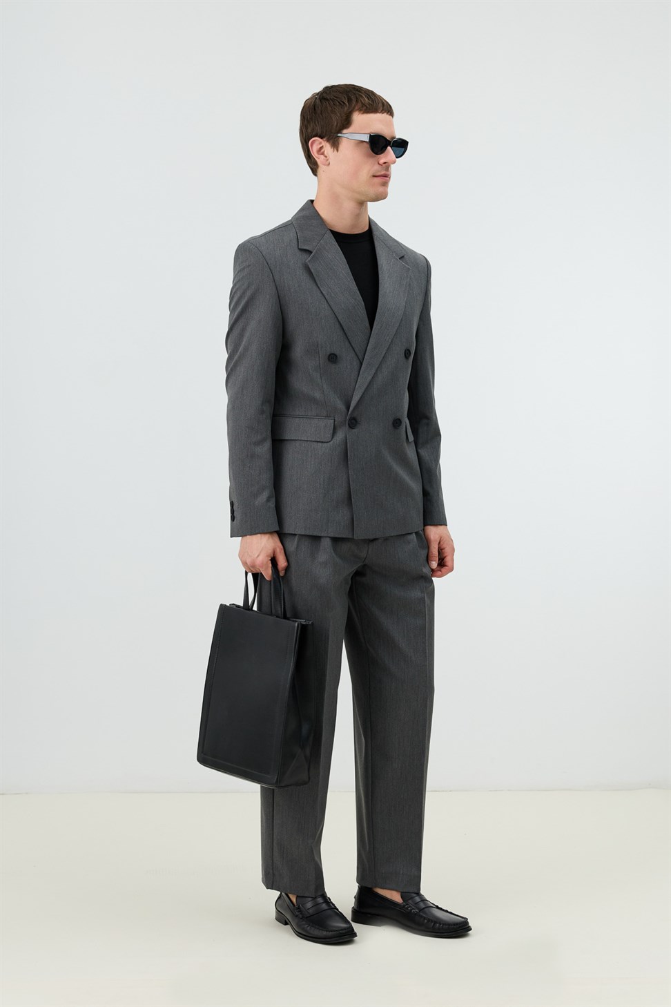 Antioch Gri Relaxed Kruvaze Erkek Blazer Ceket