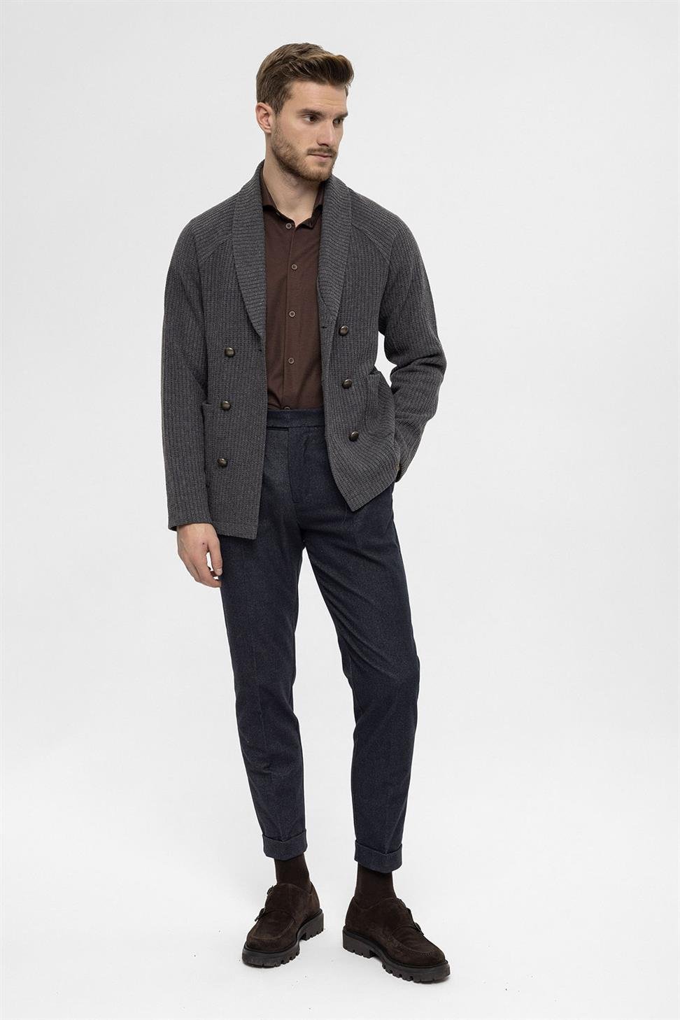 سترة شال طوق مزدوجة الصدر إغلاق الرجال