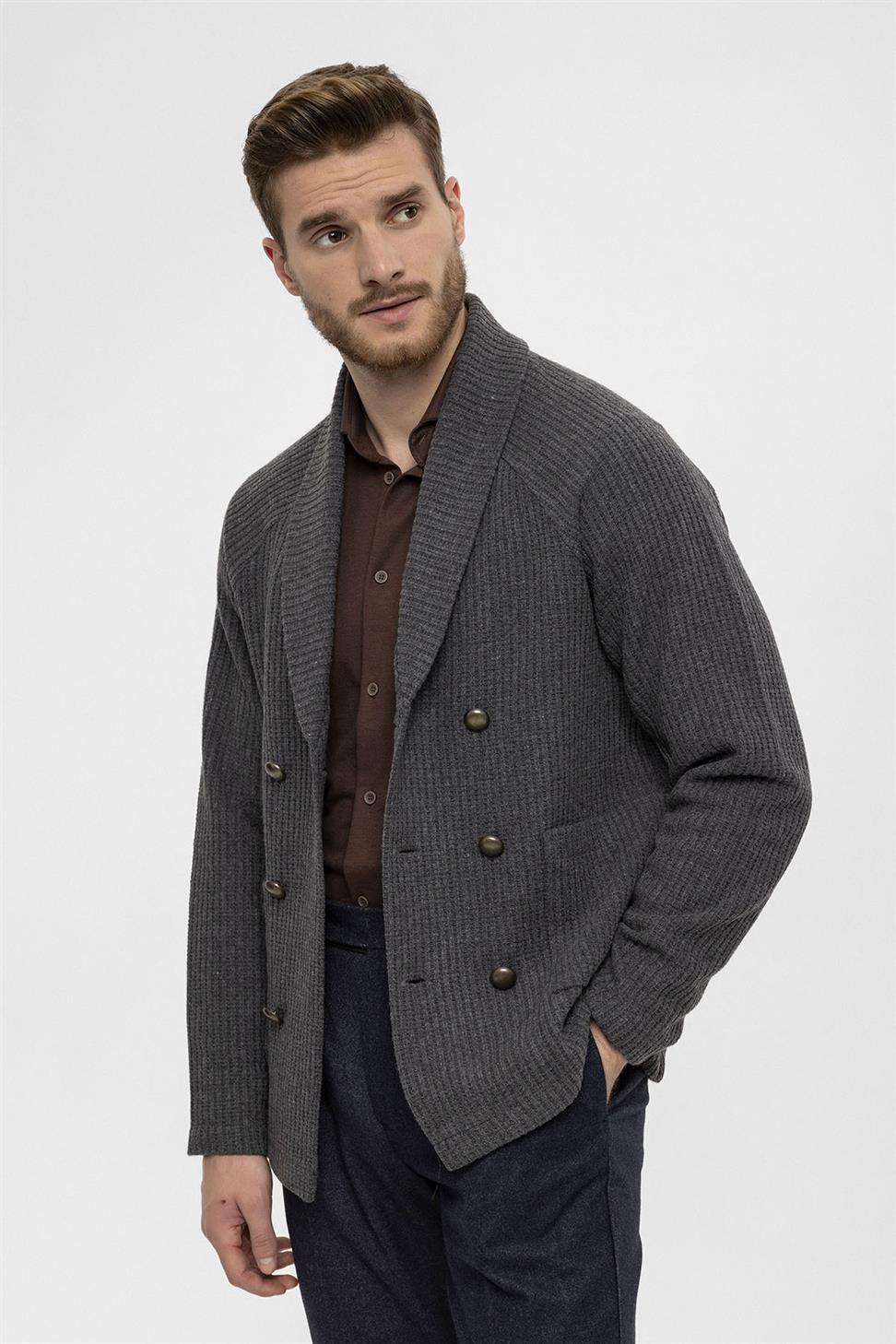 سترة شال طوق مزدوجة الصدر إغلاق الرجال