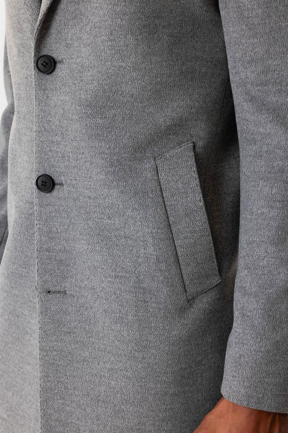 Antioch Gri Slim Fit Ceket Yaka Erkek Kaban