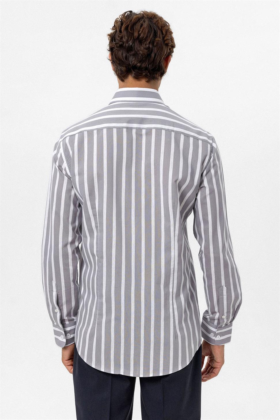 Antioch Gri Slim Fit Çizgili Erkek Gömlek