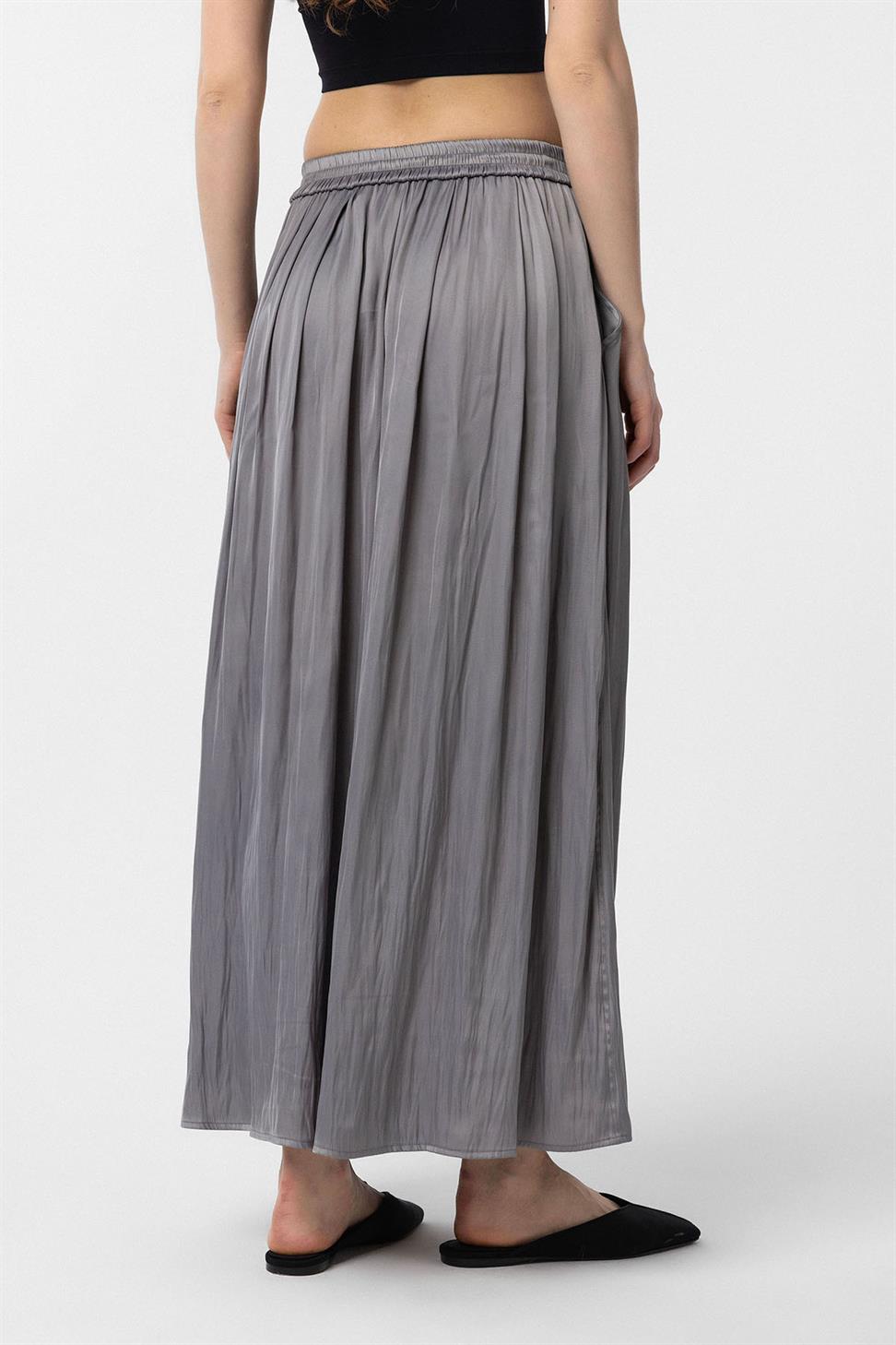 Antioch Gri Uzun Dökümlü Pilili Kadın Etek