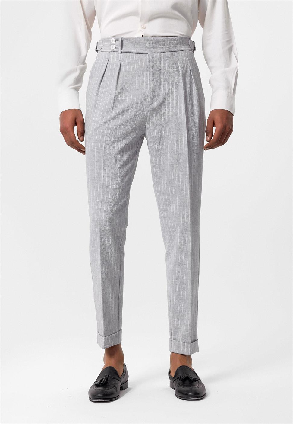 بنطلون رجالي مخطط بخصر مرتفع للرجال