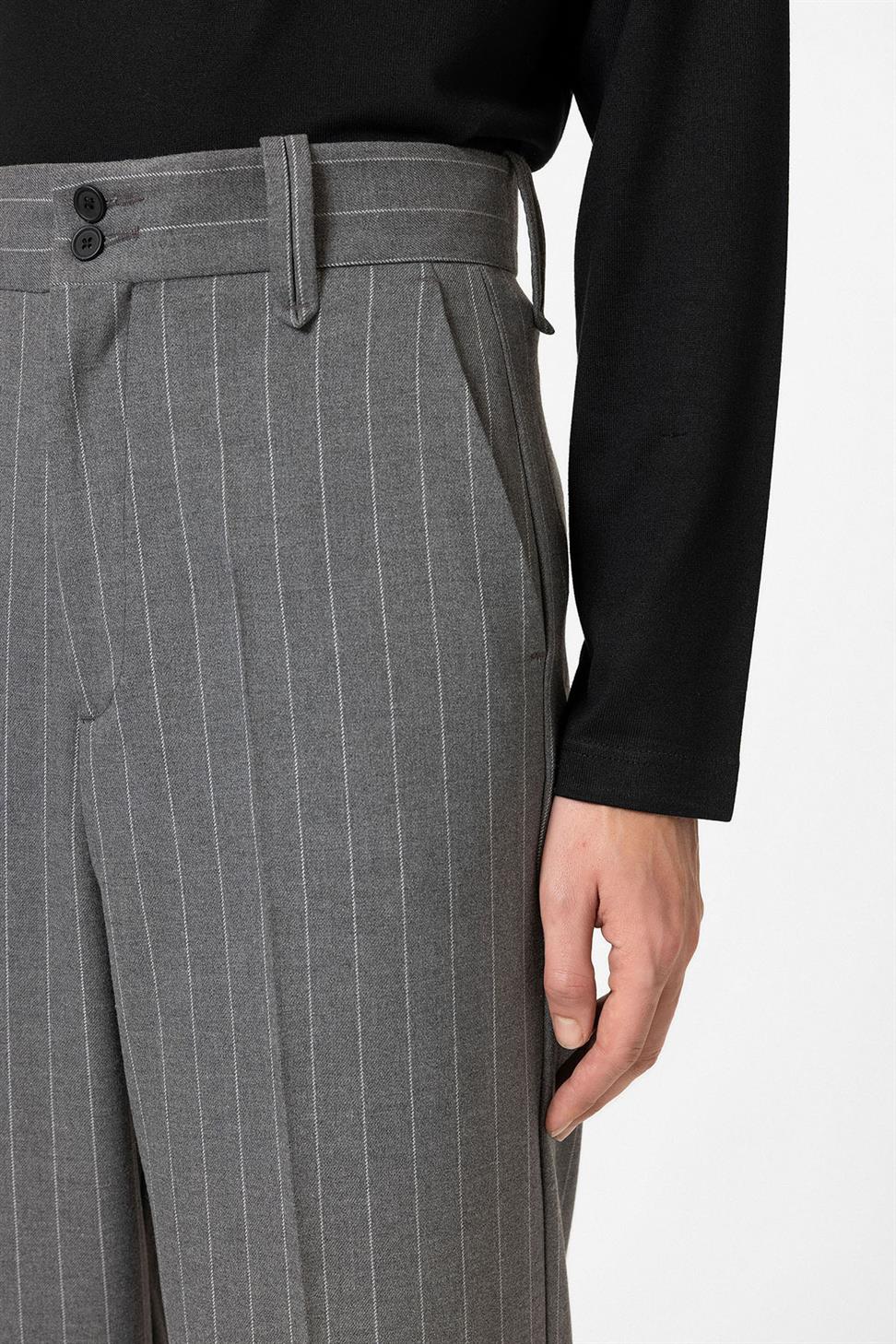 Antioch Gri Yüksek Bel Çizgili Relaxed Fit Erkek Pantolon