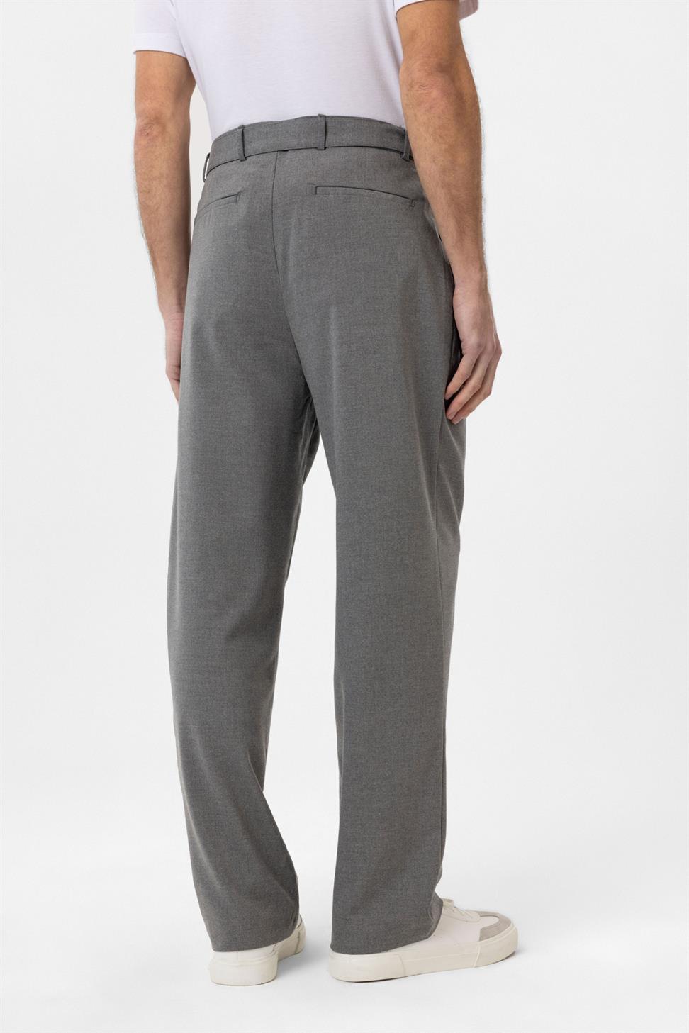 Antioch Gri Yüksek Bel Kemerli Erkek Pantolon