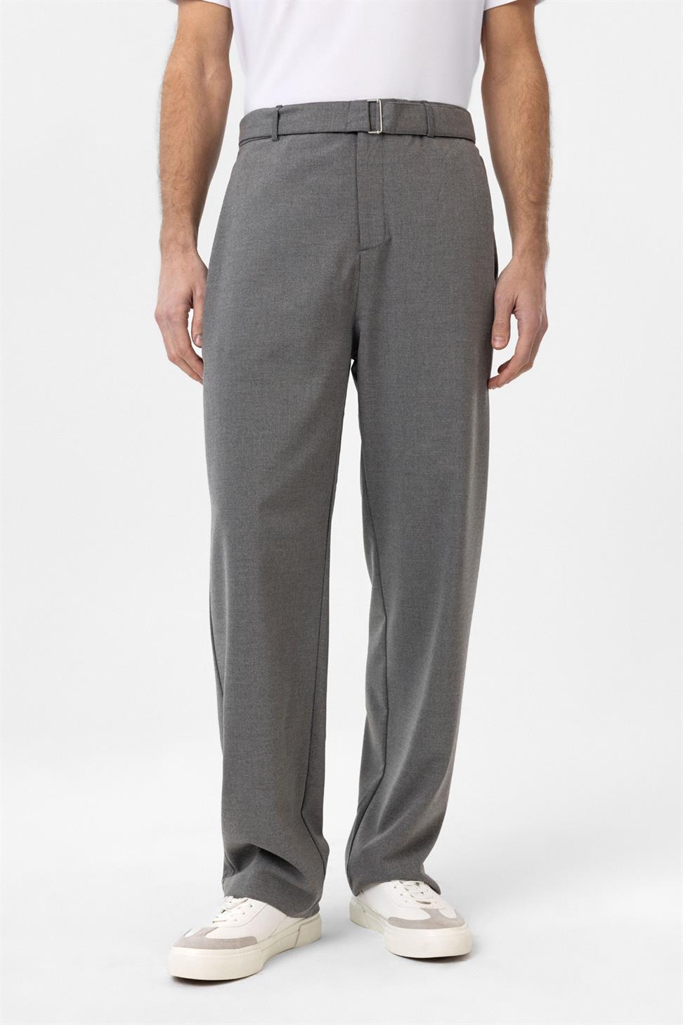 Antioch Gri Yüksek Bel Kemerli Erkek Pantolon