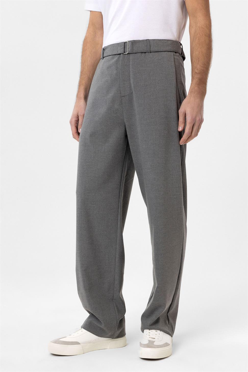 Antioch Gri Yüksek Bel Kemerli Erkek Pantolon