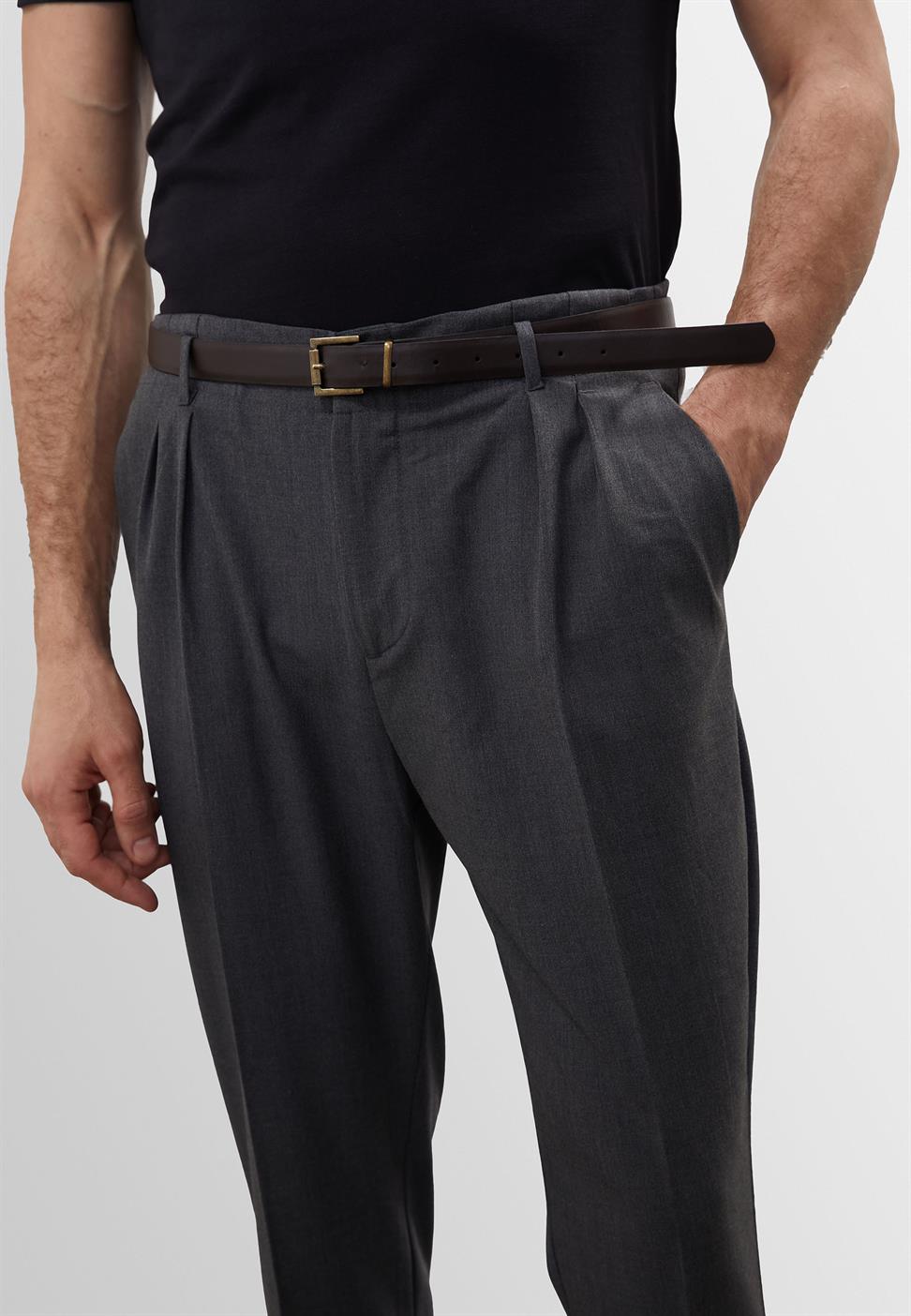 Antioch Gri Yüksek Bel Kemerli Pantolon