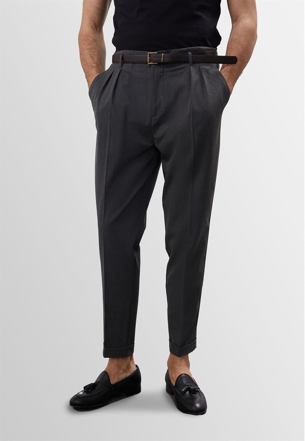 Antioch Gri Yüksek Bel Kemerli Pantolon