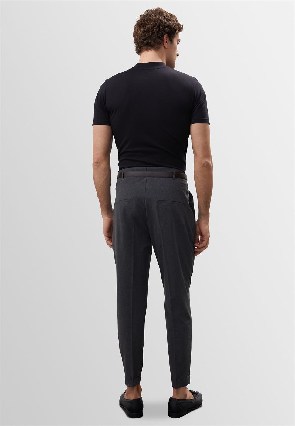 Antioch Gri Yüksek Bel Kemerli Pantolon