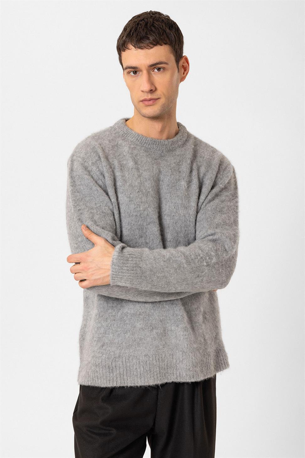 Antioch Gri Yumuşak Dokulu Erkek Kazak