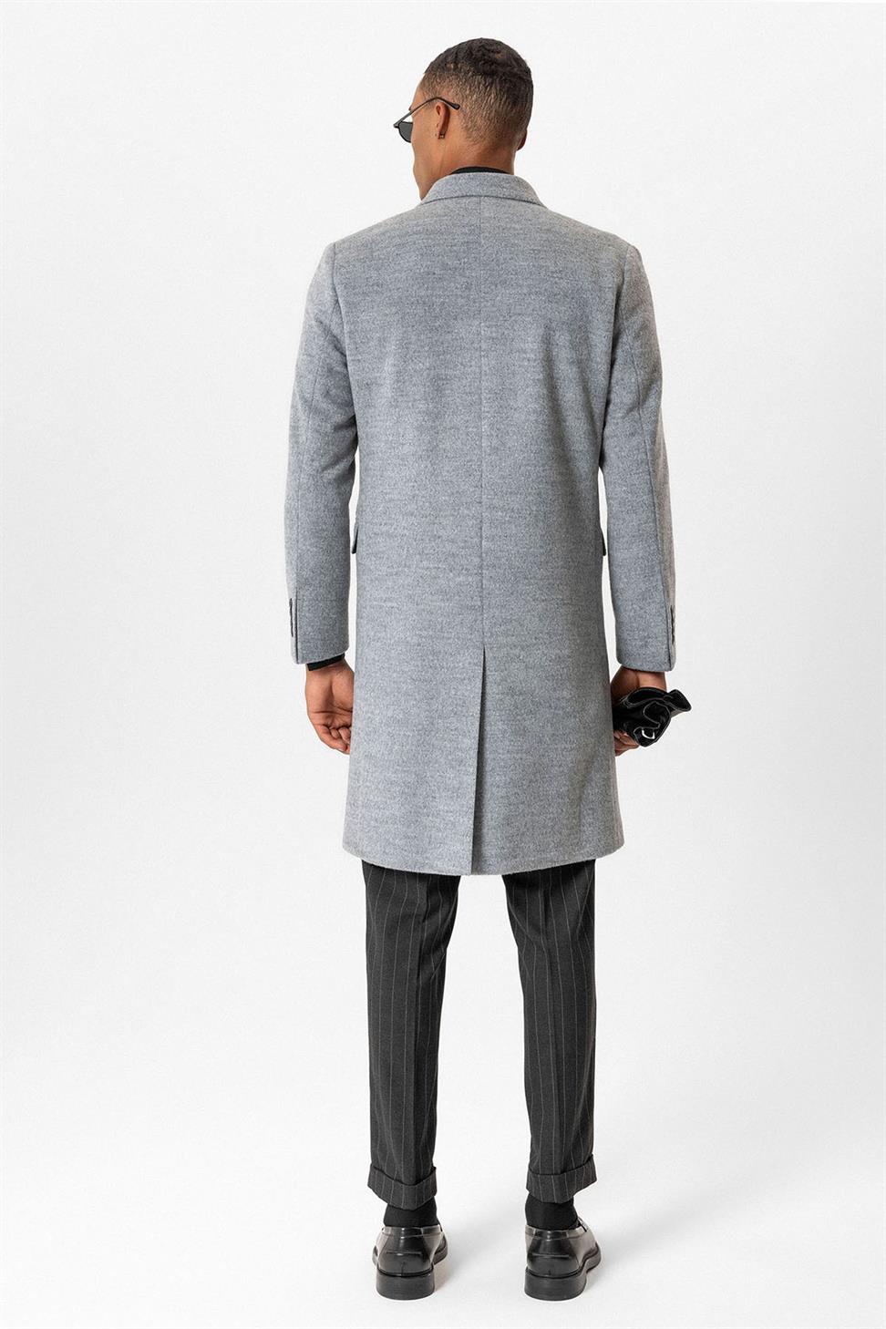 Antioch Gri Yün Karışımlı Kruvaze Erkek Kaban