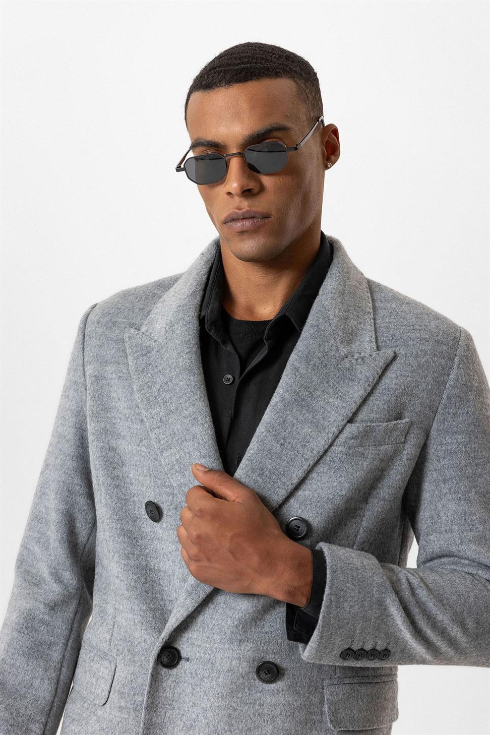 Antioch Gri Yün Karışımlı Kruvaze Erkek Kaban