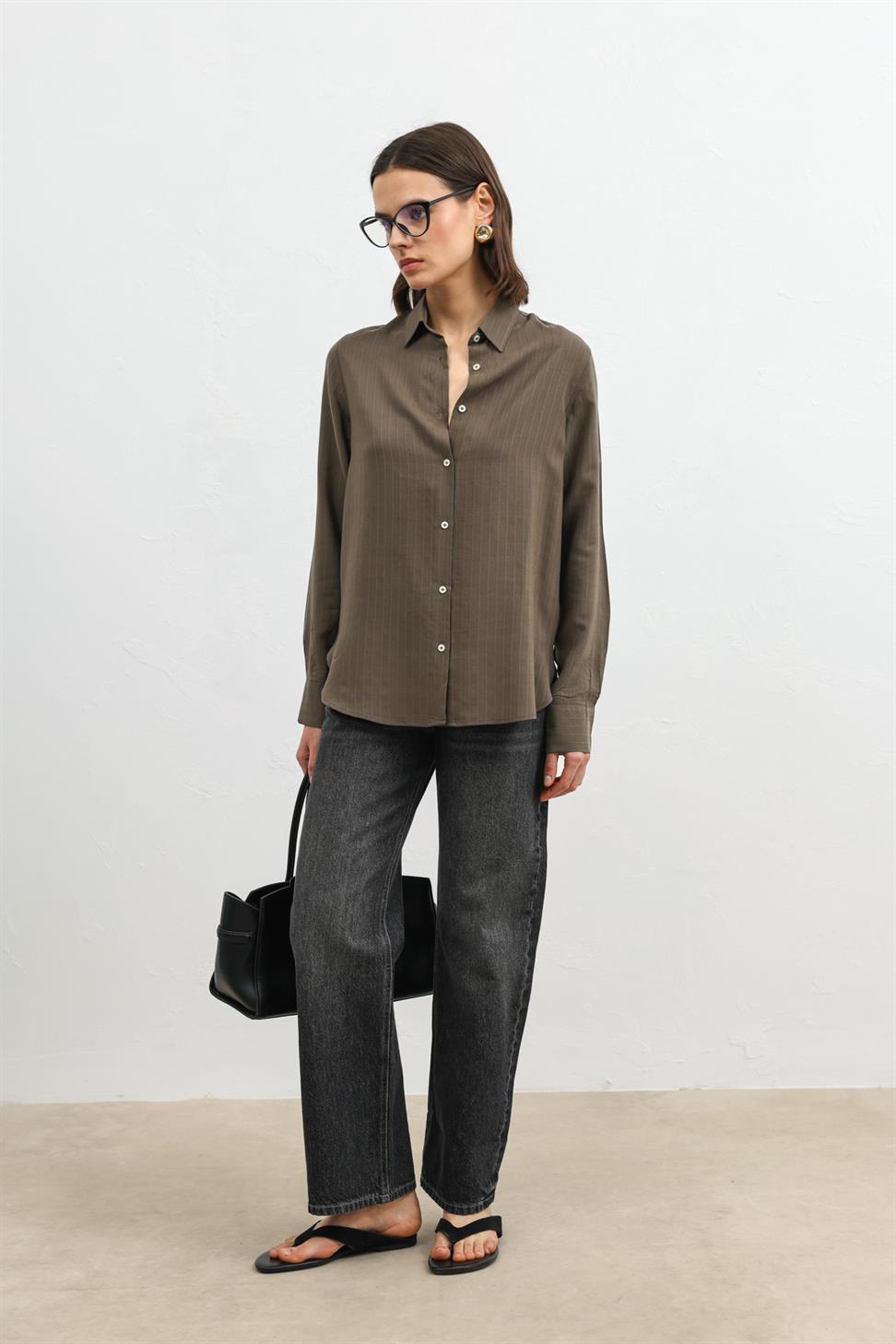 100% Lyocell Striped Womens Shirt with Pocket