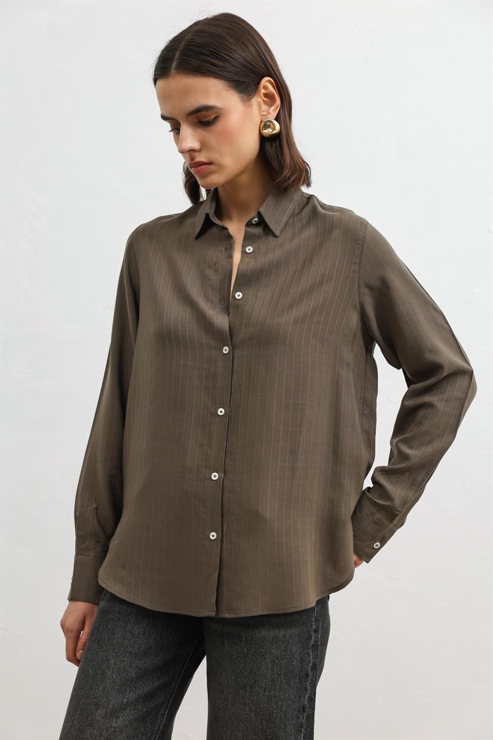 100% Lyocell Striped Womens Shirt with Pocket