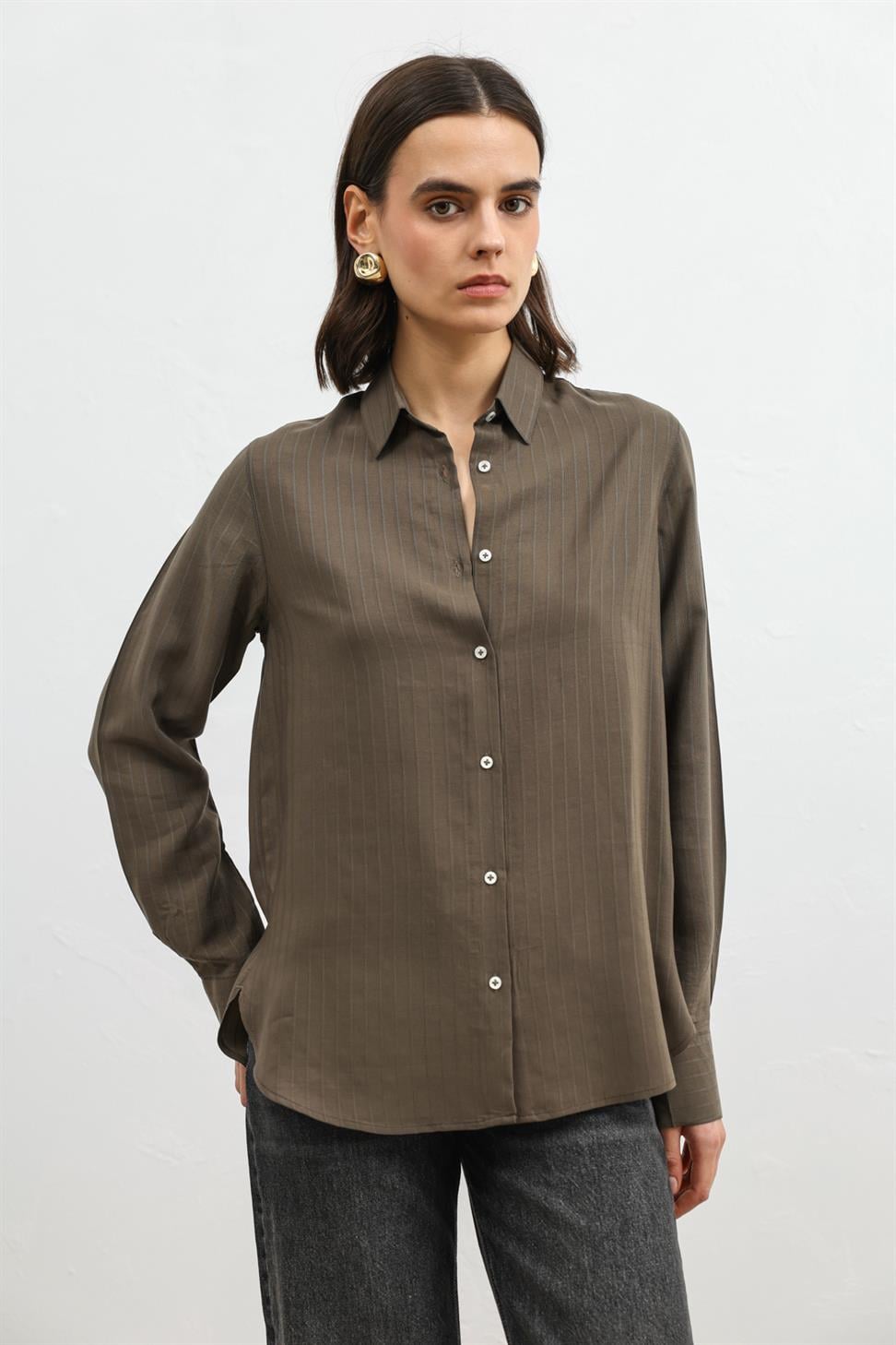 100% Lyocell Striped Womens Shirt with Pocket