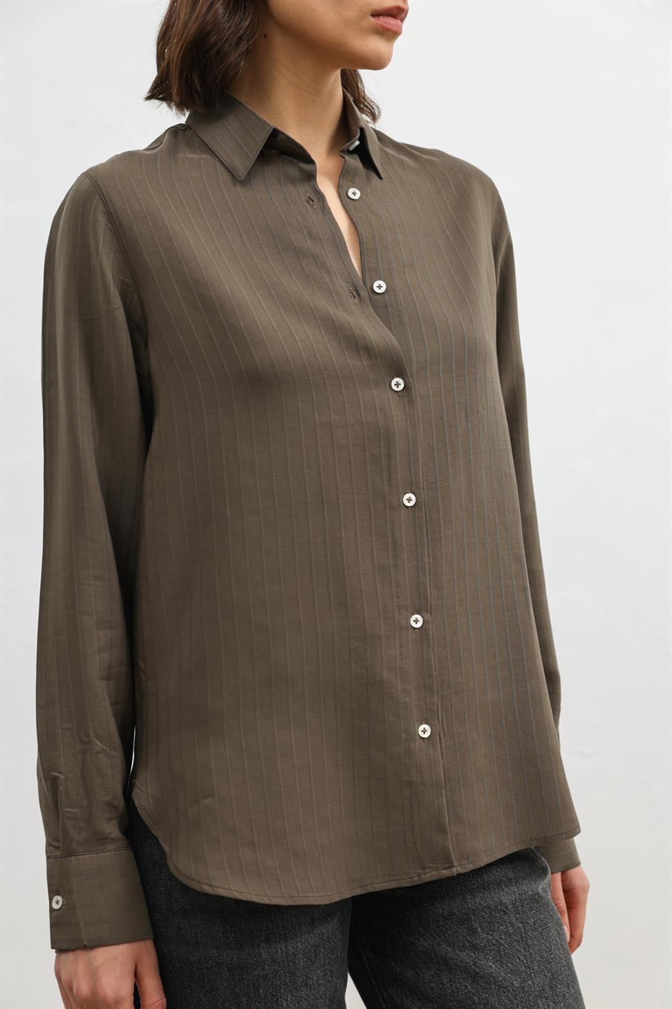 100% Lyocell Striped Womens Shirt with Pocket