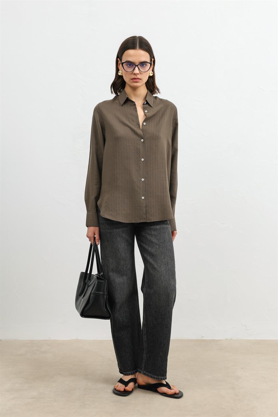 100% Lyocell Striped Womens Shirt with Pocket