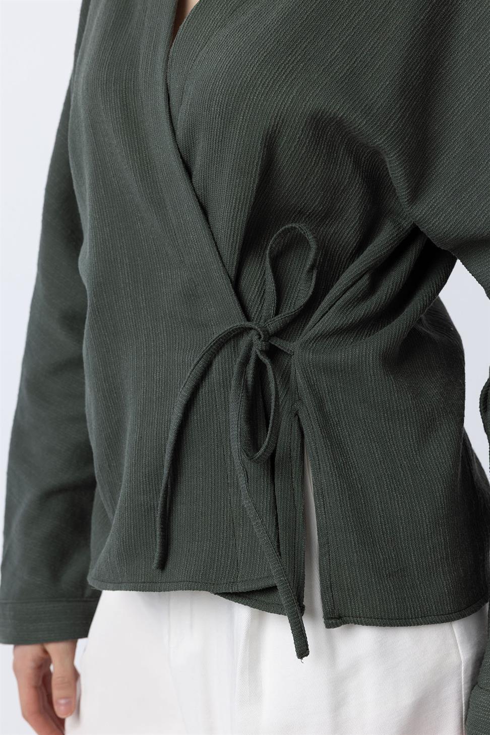 Antioch Haki Bağlamalı Kimono Kadın Gömlek