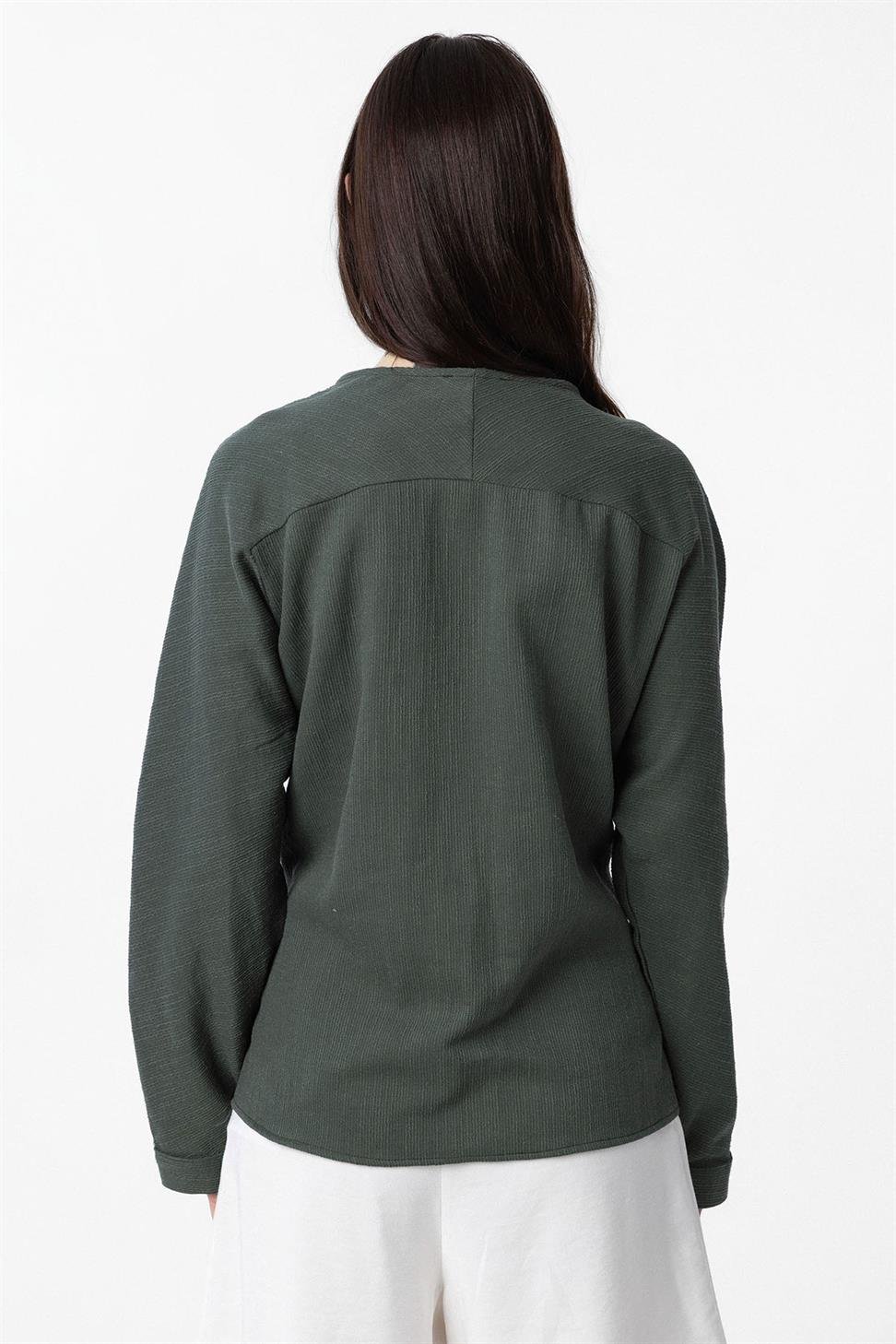 Antioch Haki Bağlamalı Kimono Kadın Gömlek