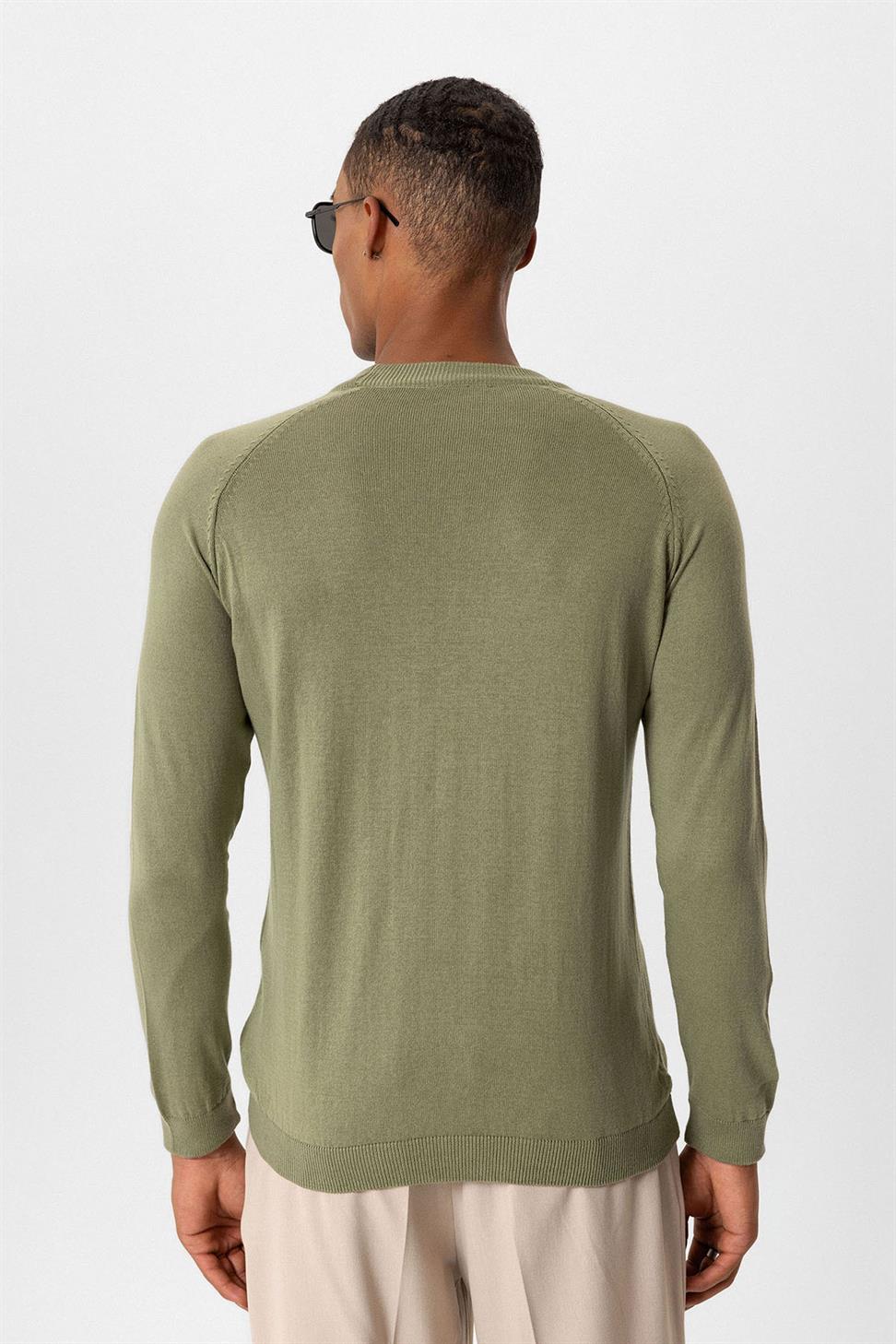 Antioch Haki Bisiklet Yaka Slim Fit Triko Kazak