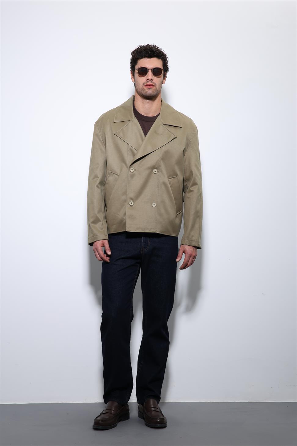 Antioch Haki Crop Fit Erkek Trençkot
