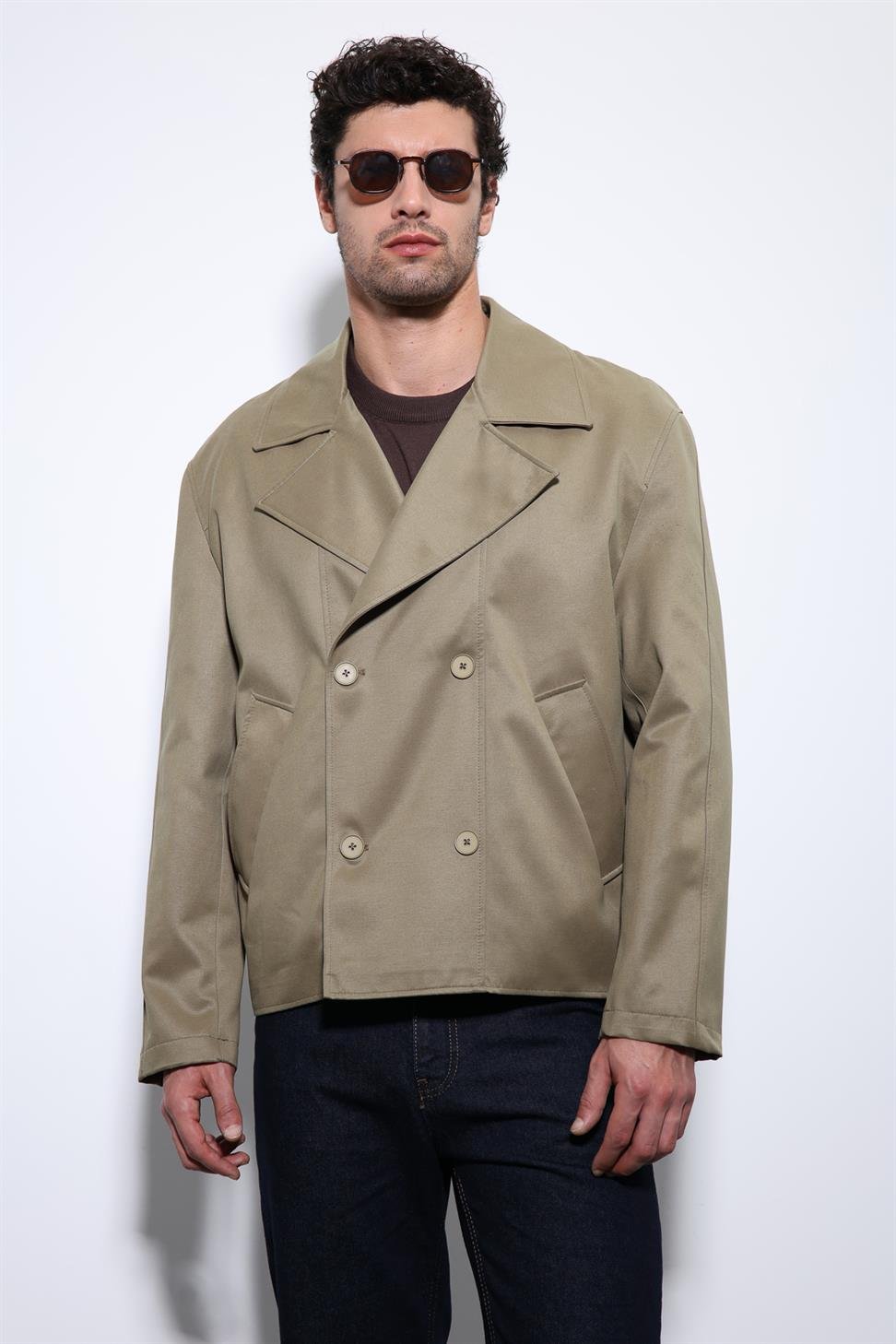 Antioch Haki Crop Fit Erkek Trençkot