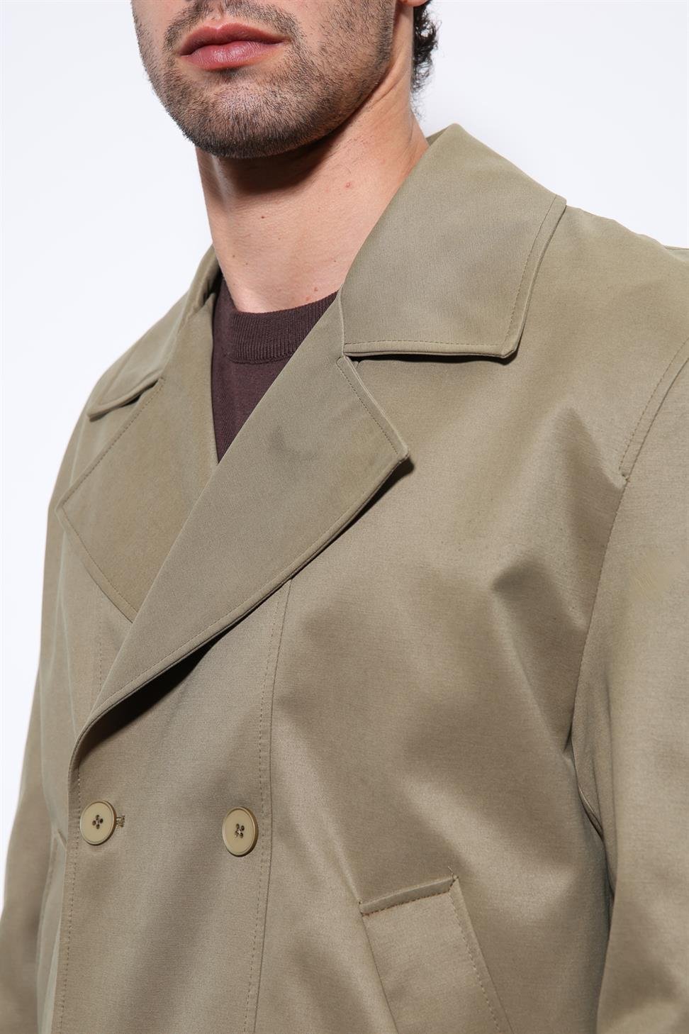 Antioch Haki Crop Fit Erkek Trençkot