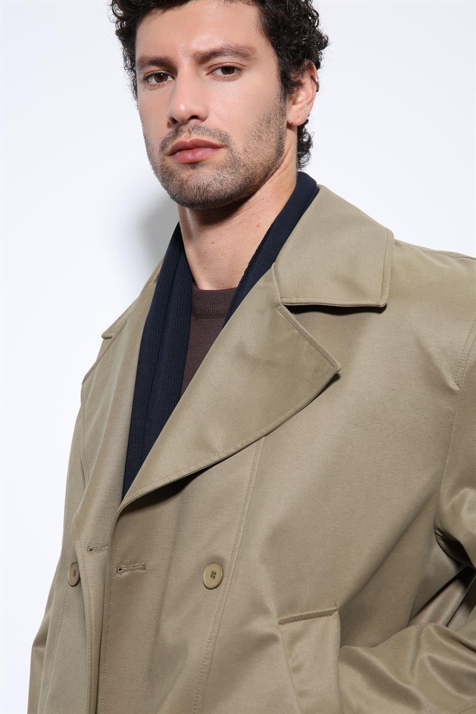 Antioch Haki Crop Fit Erkek Trençkot