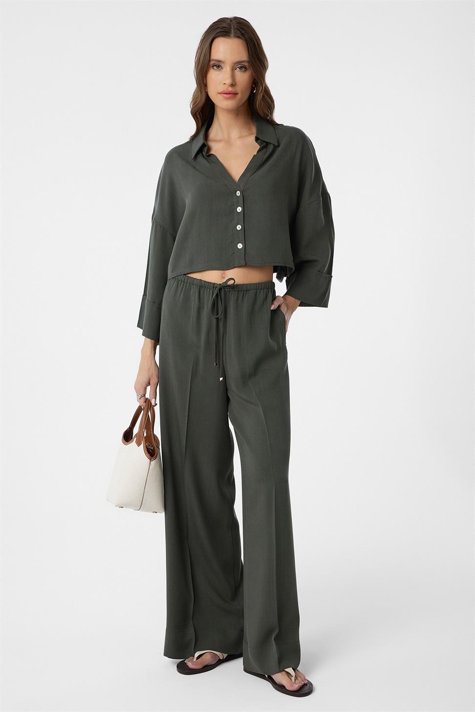 Antioch Haki Crop Kadın Gömlek