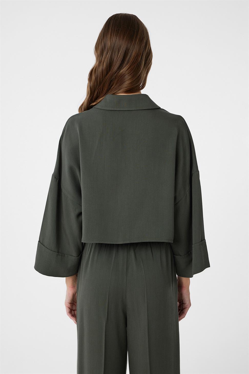 Antioch Haki Crop Kadın Gömlek