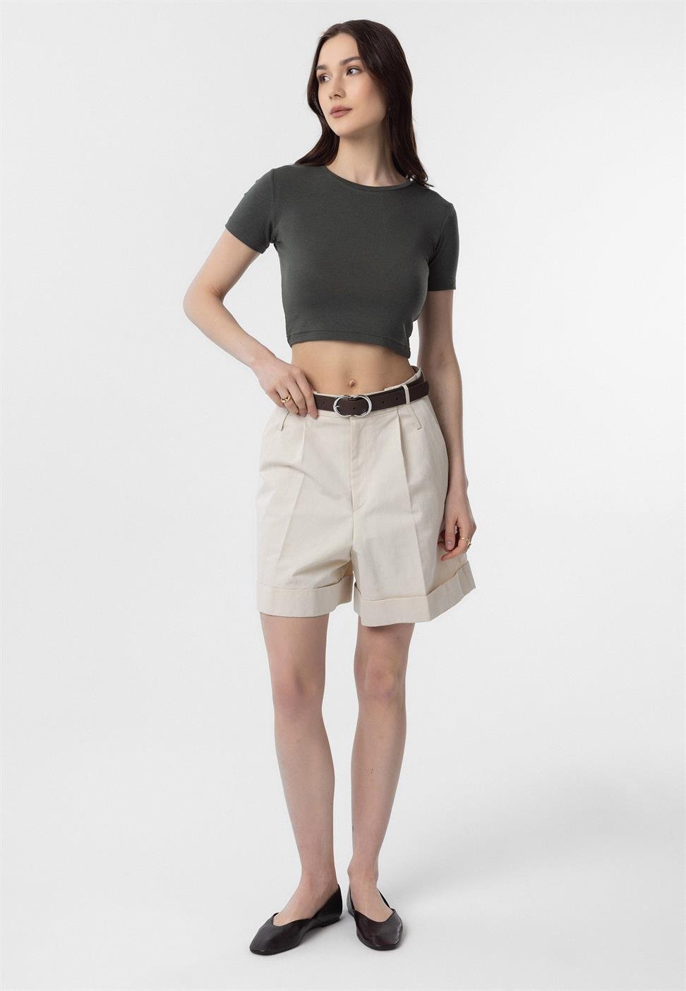 Antioch Haki Crop Kadın T-Shirt