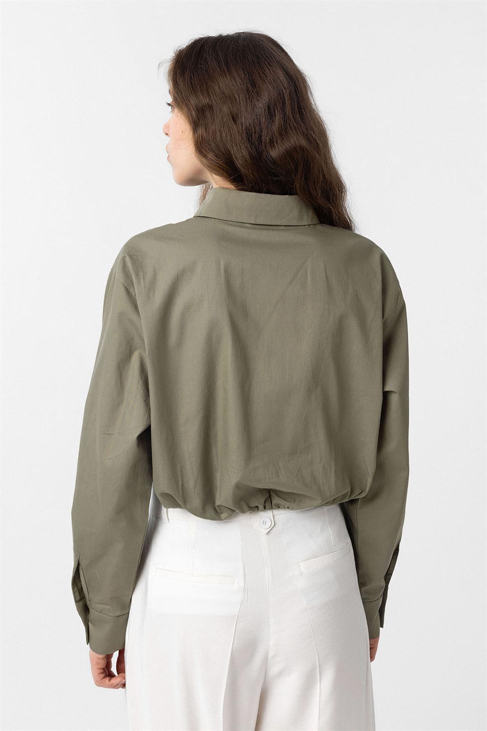 Antioch Haki Crop Poplin Kadın Gömlek